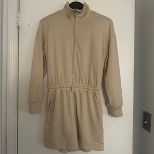 Amazon Women's Beige Half-Zip Drawstring-Waist Jumpsuit